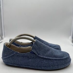 OluKai Nohea Hulu Women's Slippers Shoes Blue Textile‎ Fleece Lined Size 7